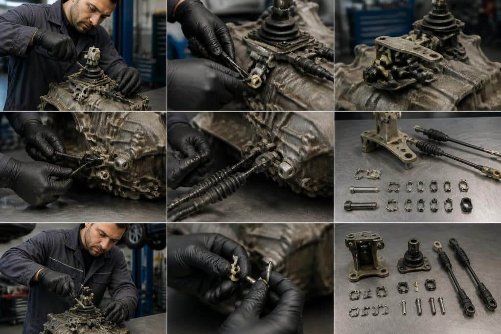 guide détaillé pour le démontage de la tringlerie de la boîte de vitesse d'une peugeot 206, étape par étape, pour les passionnés de mécanique automobile.